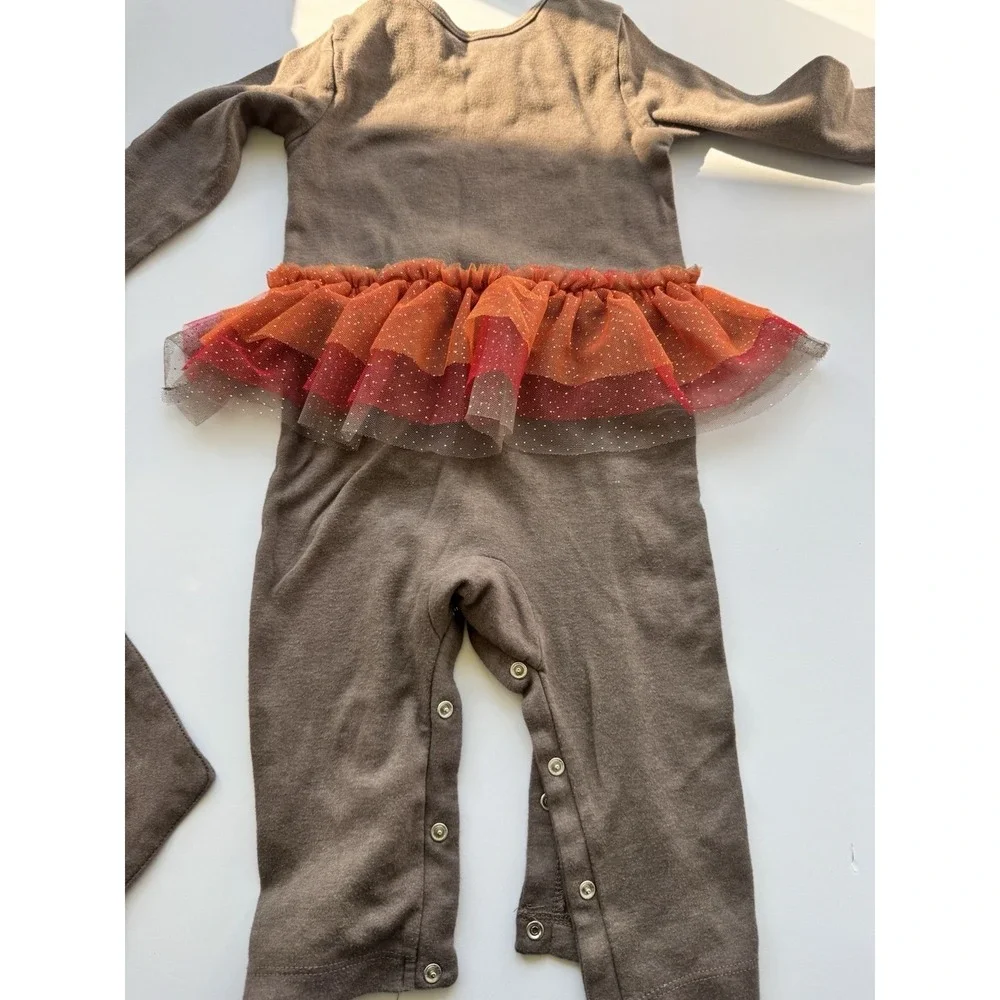 Baby Size 18 Months Thanksgiving Outfit One Piece  Brown Turkey With Bandana/Bib
